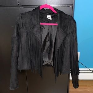 Cropped fringe faux suede jacket